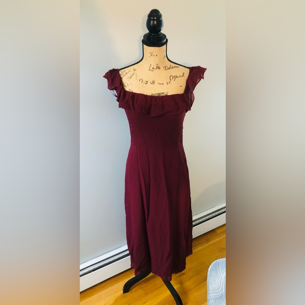 REFORMATION MAROON RED DRESS RUFFLE STRAP SIZE US 8